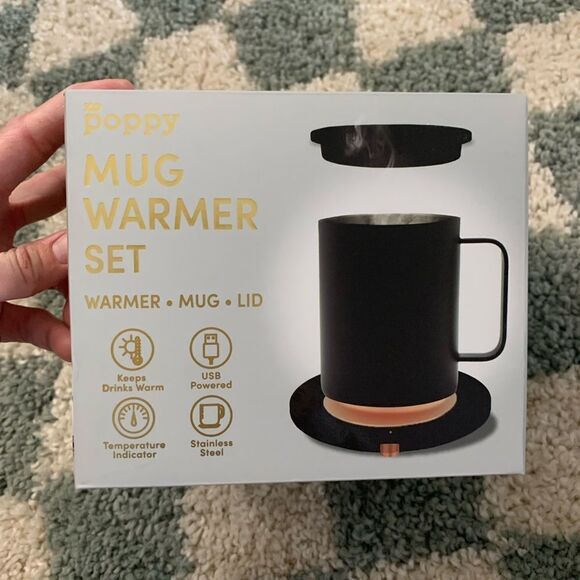 NEW Mug Warmer Set Coffee Mug Warmer Xo Poppy Black Travel Stainless Steel USB - Picture 2 of 7